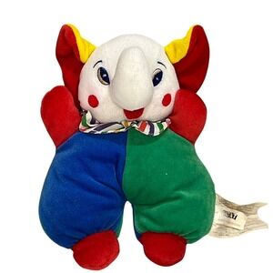 Battat Velour Clown Circus‎ Elephant plush 90's primary colors vintage tags rare